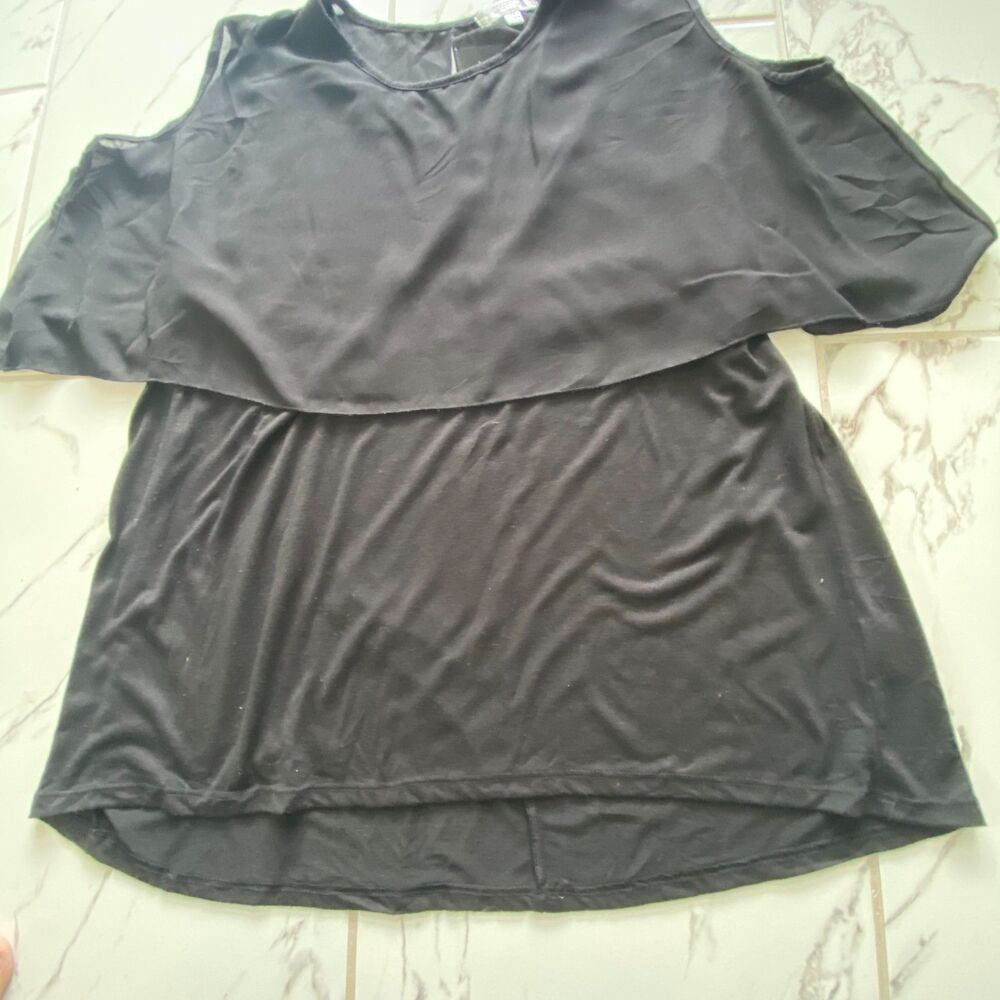 Shannon Ford New York Women 2X Black Cold Shoulder Layered Short Sleeve Top